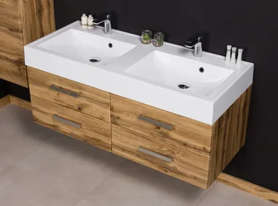 Produktbild von QUENTIS Badmöbel ZENO Breite 120 cm, Eiche Natur, Doppelwaschtisch mit Unterschrank, montiert