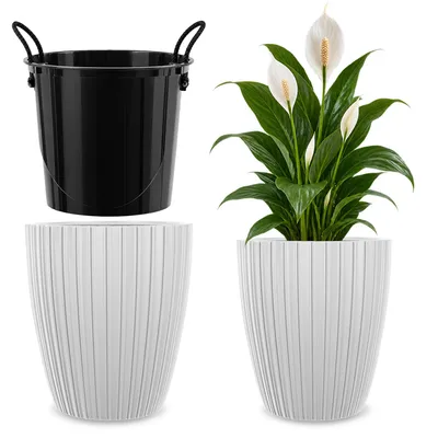 Productafbeelding van KADAX Overpot Ø 47 cm met binneninzetstuk, ronde plantenpot, bloempot van kunststof, plantenpot voor binnen- en buitengebruik, bloempot (wit)