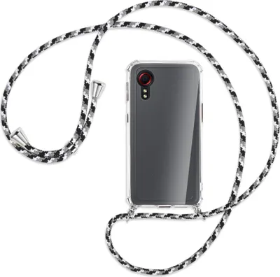 Produktbild von Handykette Backcover-Schutzhülle mit Band (Metall silberfarben) für Samsung Galaxy Xcover 5 (G525) - schwarz/grau/weiß