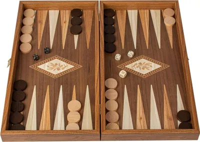 Produktbild von Manopoulos Backgammon Set – Olivenzweig-Design & Wenge-Optik – Groß (48x26 cm)
