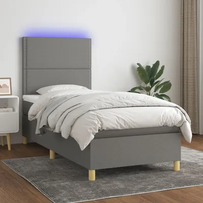 Produktbild von Design Möbel Boxspringbett mit Matratze & LED Dunkelgrau 90x190 cm Stoff - 2024 Neu
