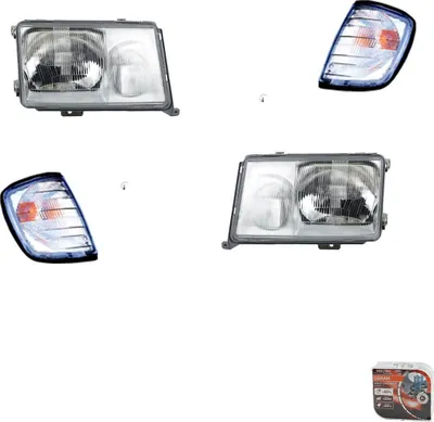 Zdjęcie produktu dla Reflektory + żarówki Osram Night Breaker Laser, pasujące do Mercedes W124, lata produkcji 1989-1993, typ żarówki H3, lewa i prawa, numery części: 1248205961, 1248203559, A1248205961, 1248206061, 1248201259, 1248203