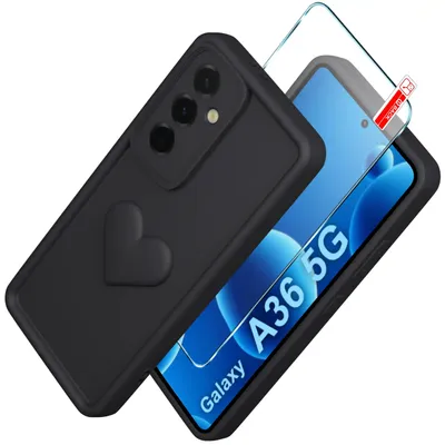 Produktbild von Etui für Samsung A36 5G aus mattem Silikon mit Herz + 9H-Schutzglas