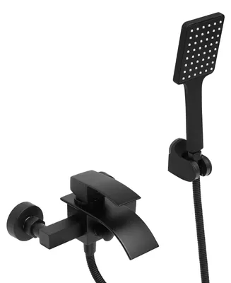 Produktbild von Wandmontierte Wannenarmatur - Wasserfallauslauf - Handbrause - Messing und 304 Edelstahl - Schwarz