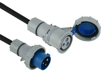 Imagen del producto de Prolongador industrial con cable de goma, grado de protección IP67, 16A, 2 polos + toma de tierra, para voltajes de 200-250V, longitud de 20 metros