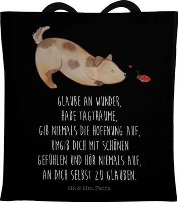 Produktbild von Mr. & Mrs. Panda Einkaufstasche Hund Marienkäfer - Schwarz - Geschenk, Sprüche, Mischlinghund, Laptoptasche, Jutebeutel, Zuversichtlich, Positiv, Stoffbeutel, Tasche