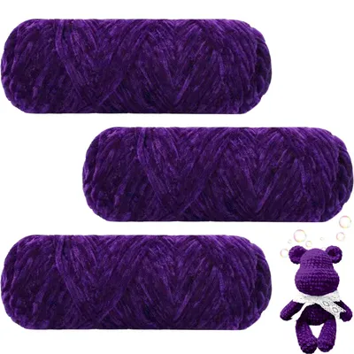 Immagine prodotto di Filato chenille, vellutato e morbido, color viola scuro, 300g (3 gomitoli da 100g)