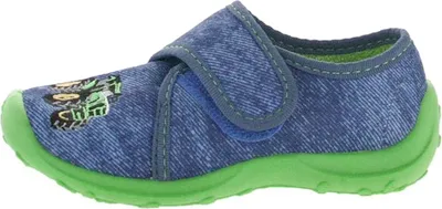 Produktbild von Fischer Kinder Hausschuh für Jungen mit Traktor-Motiv gepolstert 552339, Größe:34 EU, Farbe:Blau