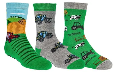 Produktbild von Jungen Stoppersocken 3er Pack, ABS Socken rutschfest Traktor Motiv, Anti Rutsch Haussocken aus Baumwollmix , Größe:19-22