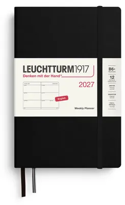 Obrázek produktu pro Kalendář LEUCHTTURM1917, týdenní verze, rok 2027, brožovaná vazba (formát B6+), v anglickém jazyce, černá barva, pevná vazba