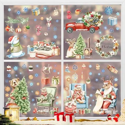 Produktbild von Weihnachtsfensterdekor, 9-teilig, Schnee, Selbstklebend, Dekoration für Türen und Fenster