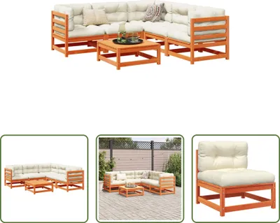 Produktbild von The Living Store 6-tlg. Garten-Sofagarnitur mit Kissen Wachsbraun Kiefernholz