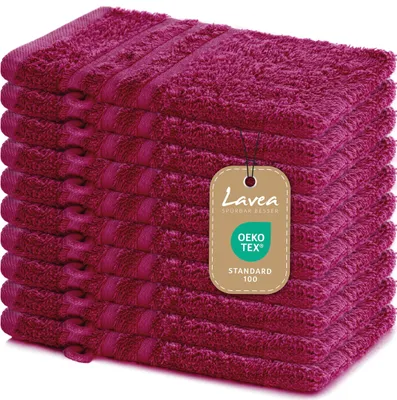 Produktbild von Lavea® 10er Set Waschhandschuh 15x21 cm – Saugstark Weich aus 100% Baumwolle, Frottierserie Elena – Waschbar und Strapazierfähig – Bordeaux