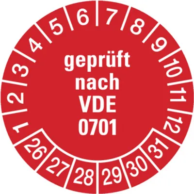 Produktbild von Dreifke® Aufkleber Prüfplakette,  nach VDE 0701, rot/weiß, Ø 30 mm - B...