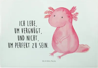 Produktbild von Mr. & Mrs. Panda Frühstücksbrett Axolotl Niedlich - Weiß - Geschenk, Lebensweisheit, Hackbrett, Großes Schneidebrett, Glas Schneideplatte, Servierplatte, Weisheit, Liebe