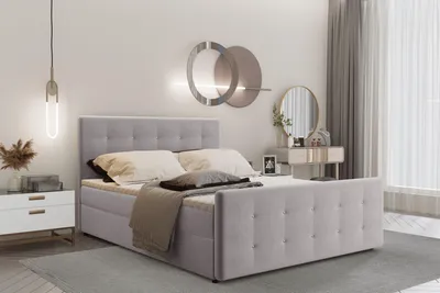 Produktbild von Kaiser Möbel Boxspringbett 180x200 mit bettkasten und matratze+topper, Schlafzimmerbett AMOR Hellgrau