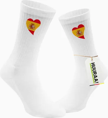 Produktbild von Huuraa Uni Socken Spanien Flagge Herz 42/46 White Baumwolle Tennissocken Geschenkidee