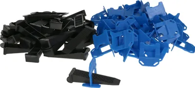 Produktbild von KOTARBAU® Nivellierhilfe für Fliesen Zuglaschen 1,5 mm Satz 50 Stück + 50 Keile