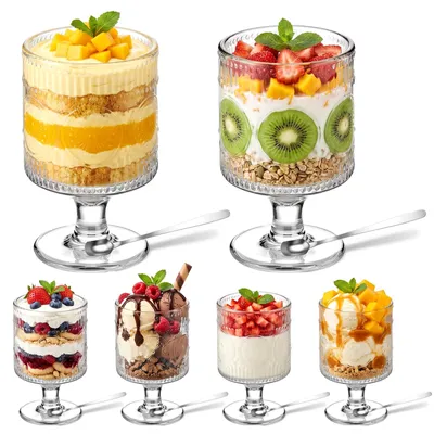 Dessertgläser 180 ml, 6er-Set mit 6 Edelstahllöffeln