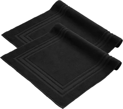 Produktbild von Komfortec Badvorleger Set 2 Teilig, Waschbar Duschmatte & Badteppich, 600 g/m² &100% Baumwolle, Saugfähig & Schnelltrocknend, 50 x 70 cm, Schwarz