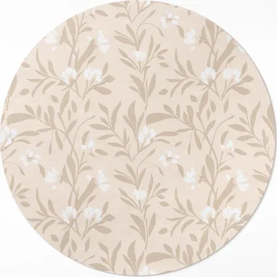 Produktbild von Ein subtiles Muster aus zarten Boho-Blättern und Blumen– Vinyl Fußmatte – Ø 140cm – Rutschfest, Pflegeleicht & Langlebig