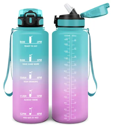 Imagen del producto de Botella para bebidas de 1500 ml, a prueba de fugas, sin BPA, con pajita, en color lila claro y rosa claro