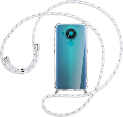 Produktbild von Handykette Backcover-Schutzhülle mit Band (Metall silberfarben) für Nokia 3.4 - weiß/grau