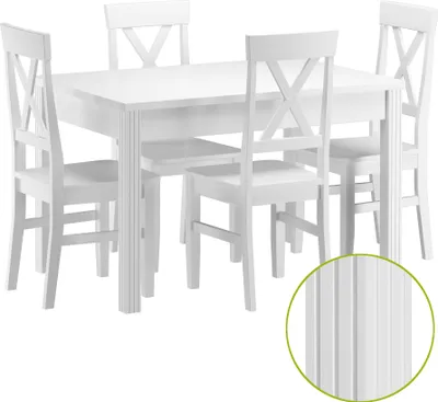 Produktbild von Esszimmergarnitur Massivholz weiß mit Tisch und 4 Stühlen 90.70-51 C W-Set 23