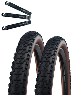 Produktbild von 2 x Schwalbe Smart Sam Fahrradreifen Performance ADDIX E-25 Bronze Sidewall 60-584 (27.5 x 2.35") inkl. maxxi4you Reifenheber