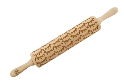 Produktbild von MoodForWood Nudelholz aus Holz, graviert, 43 cm mit Griffen, perfekt zum Backen - Lisa-Muster