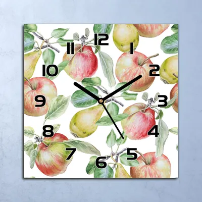 Produktbild von Wanduhr Echt-Glas-Küchenuhr Äpfel Birnen Früchte Quarz 30x30 Deko Bilder