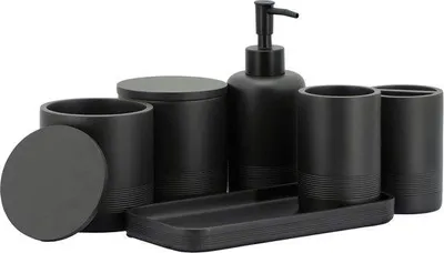 Productafbeelding van Famanu badkameraccessoireset, 6-delig - Organizer met tandenborstelhouder, zeepdispenser, make-upcontainer en 2 wattenstaafjeshouders