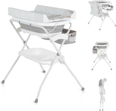 Produktbild von Cangaroo Babywanne Wickeltisch Como 2 in 1 faltbar, Wickelauflage, Zubehörfach grau