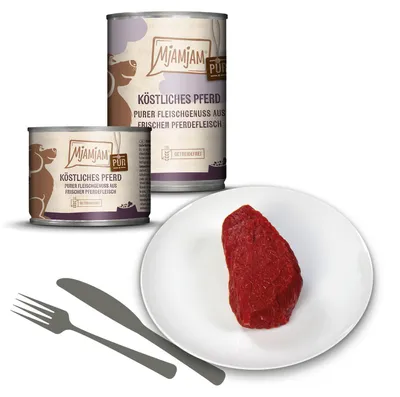 Produktbild von MjAMjAM 6x200g Pferd pur Nassfutter für Hunde Hauptfutter natur