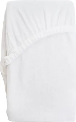 A white fitted sheet is folded and presented against a white background.