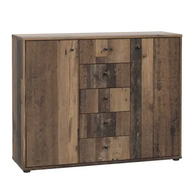 Produktbild von Forte Kommode TEMPRA Serie 2, Spanplatte E1, Altholz-Nachbildung, Melaminbeschichtet, kratzfeste Oberfläche, kugelgelagerte Metallschienen, 109 x 85 x 34,8 cm (B x H x T)