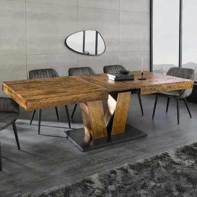 Produktbild von riess-ambiente Esstisch RANCHO 160-200cm natur schwarz Pinienfurnier V-Gestell ausziehbar 10 Personen