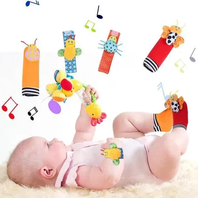 Obrázok produktu pre Hračky na upevnenie na nožičky a nôžky pre bábätká – 4 kusy – Mäkká hračka pre deti od 0 do 6 mesiacov