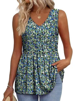 Produktbild von Damentop – Ärmelloses Design mit V-Ausschnitt – Blumenmuster – Größe XXL