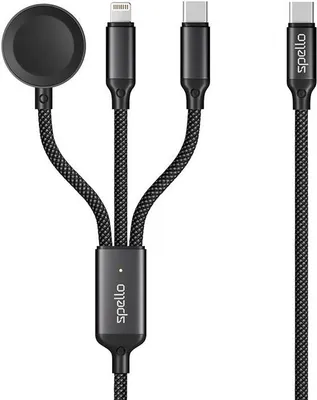 Produktbild von Spello 3in1 USB-C zu USB-C, Lightning und Apple Watch Kabel 1.2m - Schwarz