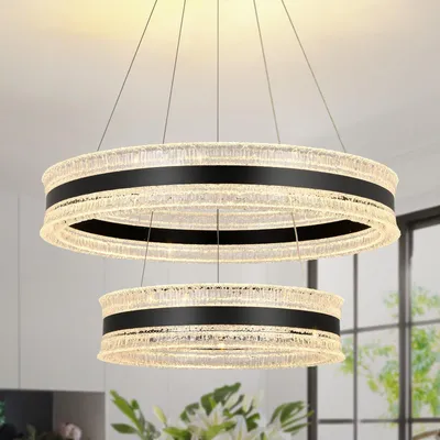 LED-Hängeleuchte 2 Ringe verstellbar dimmbar schwarz 60+40 cm