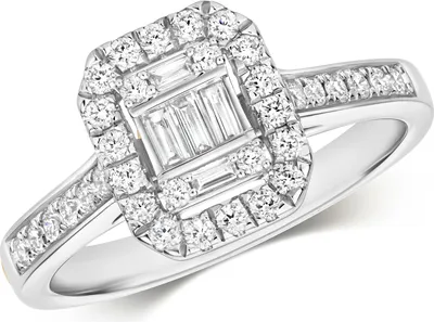 Produktbild von Funkelndes Feuer Wunderschöner 9 Karat (375) Weißgold Damen - Diamant Solitärring Baguette-Schliff 0.50 Karat GH - SI, 55 (17.5); TRS35469RSO
