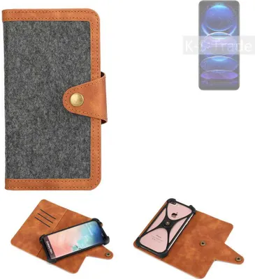 Produktbild von K-S-Trade Schutzhülle Handyhülle kompatibel mit Xiaomi Redmi Note 12 Pro+ Filz Hülle Kunst-Leder dunkelgrau braun (1x)