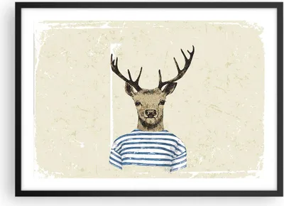 Produktbild von Gerahmtes Poster - Schwarzer Rahmen - Hipster Anthropomorphismus Hirsch - 70x50 cm - Wand Bild - Wanddeko - Wandbilder - Wandposter - Bilderrahmen - Bilder - Kunstdruck - Wandbild - P2BAA70x50-4227