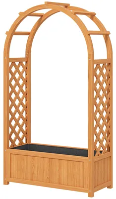 Produktbild von Hochbeet Pflanzkasten mit Rankgitter, Gebogendach Spalier Pflanzkübel Holz 83 x 36 x 145cm Hellbraun