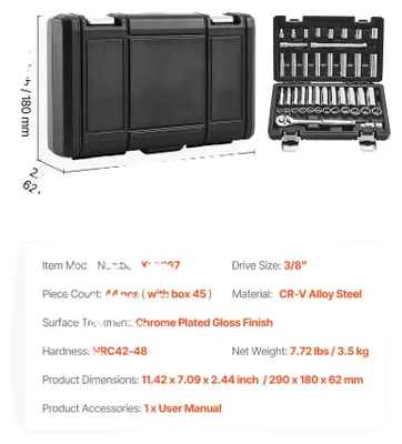 Produktbild von Steckschlüsselsatz, 86 Teile, Hochdrehmomentleistung, 44PCs