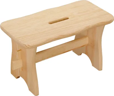 A wooden footstool on a white background.