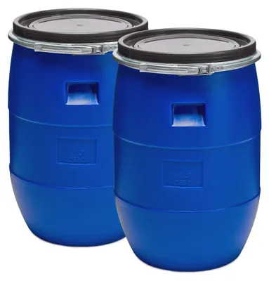 Produktbild von Set 2x 60 Liter Weithalsfass HDPE Lebensmittel Fass mit Deckel Regentonne GD-0122