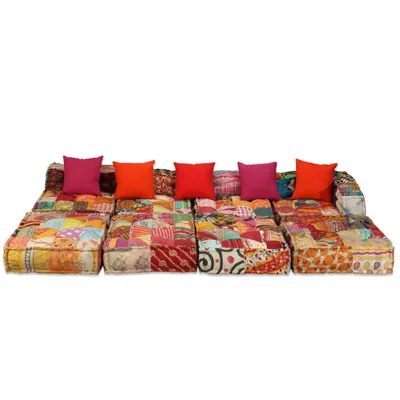 Image de The Living Store Pouf modulaire 4 places patchwork tissu