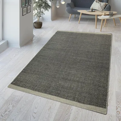 Produktbild von TT Home Handgewebter Teppich Aus Woll-Baumwoll-Mischung Wabenmuster In Schwarz Grau Größe 160x230 cm